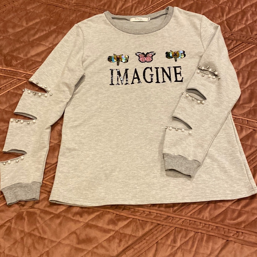 Imagine T-shirt with pearls and rhinestones